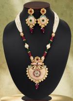   Festival Wear  Rani Green Color Matte Gold Meenakari Necklace Set